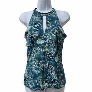INC Womens Floral Sequin‎ Y2K Babydoll Keyhole Tank Top Size M Blue Fairy 90s